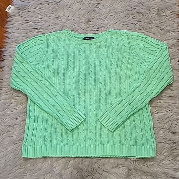 Lands ends womens bright green baumewolle knit sweater with button neck - Picture 1 of 5
